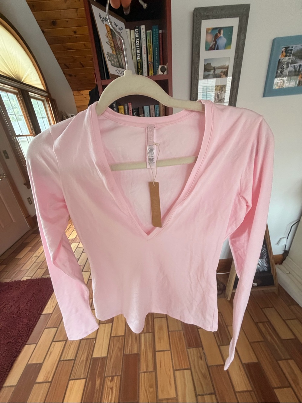 SKIMS Light Pink V-Neck Long Sleeve Top